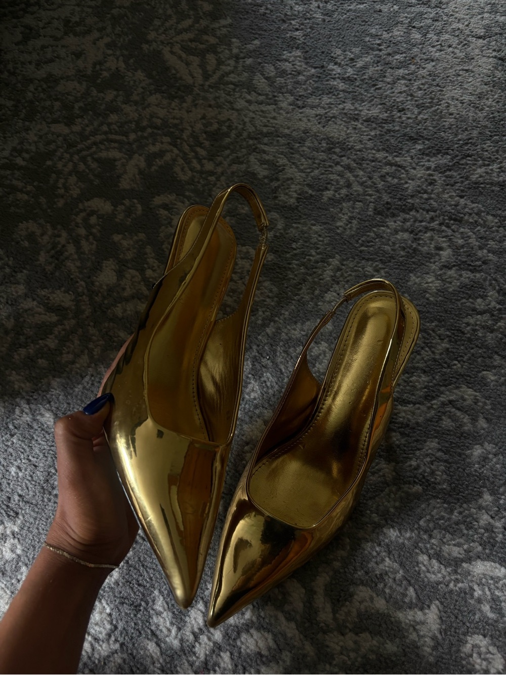 Women’s Metallic Gold Pointed Slingback Heels